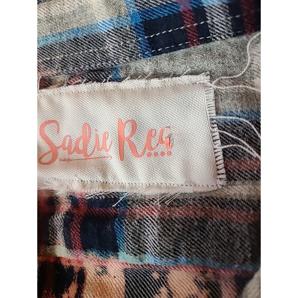 Upcycled OOAK Flannel Blue Plaid Bleached Country Western Cowgirl Rodeo Size L - Picture 11 of 11